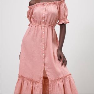 Zara Ruffled Linen Dress | pale pink | M | NWT